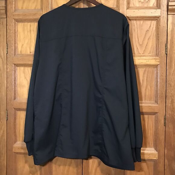 Cherokee Workwear Scrub Jacket Women's 2X Black Long Sleeved Snap Front Top - Picture 9 of 10